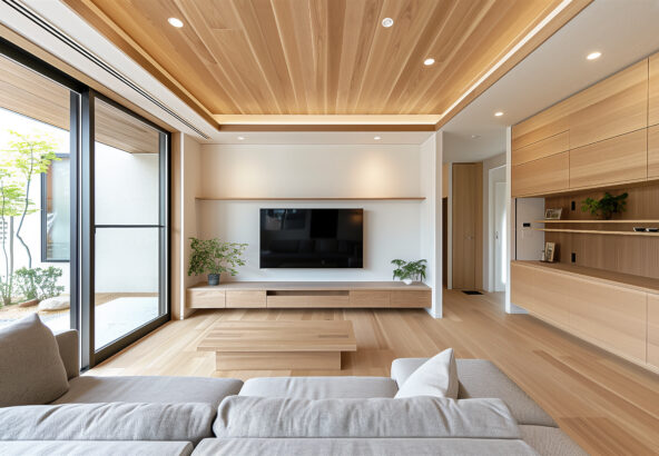 壁付け大型モニターのあるシアタールーム